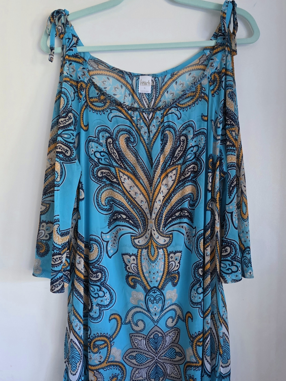 Inc International Concepts Blue Paisley Cold-Shoulder Women’s Top/Beach Cover Xl